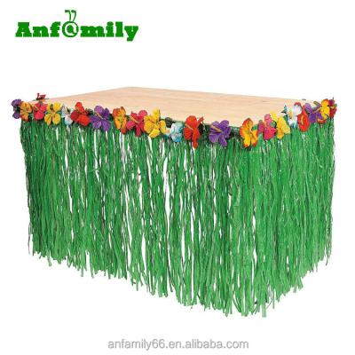 China Hawaiian Tropical Party Luau Table Skirt Birthday Party Decorations Supplies Tropical Luau Grass Flower Table Skirts for sale