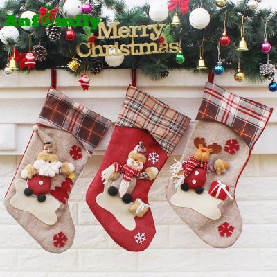 China Snowflake Socks Christamas Decoration Christmas New Craft Funny Christmas Stocking Santa Gift Plaid Christmas Tree Decor for sale