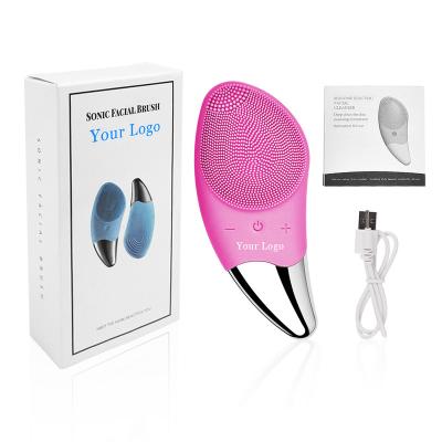 China Best Private Label Exfoliator Beauty Device Electric DEEP CLEANSING Waterproof Double Sided Sonic Mini Silicone Facial Cleansing Brush for sale