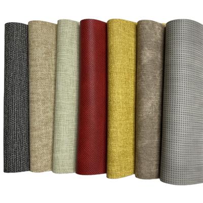 China Waterproof Faux Leather Rolls For Sofa Bag Material Fabric Jeans Grain Two Tone Finishing Woven Backing for sale