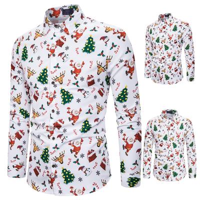 China Anti-pilling Mens Step Style Design Daily Casual Christmas Mens Lapel Long Sleeve Shirt for sale