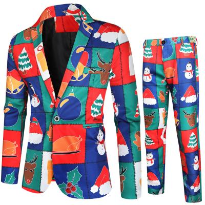 China Anti-wrinkle Autumn Winter New Casual Christmas Print 2 Piece Cotton Blend Suit Pants for sale