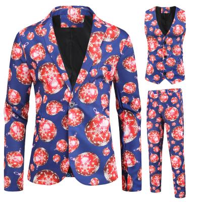 China 2020 new 3 piece Anti-wrinkle Christmas casual suit printed fashionable vest and men's suit for sale