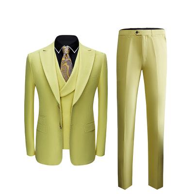 China Hot Selling Anti-wrinkle Men's Italian Suit Suits 3 Piece Slim Fit Yellow Male Wedding for sale