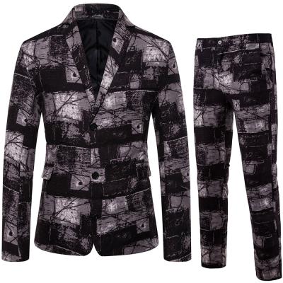 China Anti-wrinkle Autumn New Fashion Wholesale 2 Pieces Graffiti Style Suits For Man 2 Buttons Single Breasted Suits for sale