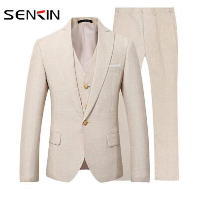 China Wholesale Custom Anti-wrinkle Tall And Tall 3 Pieces Slim Fit Summer Beach Wedding Linen Suit for sale