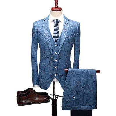 China Mens Formal Anti-Wrinkle Regular Suit 3 Pieces Fitted Linen Outfits For Mens Wedding Linen Suits For Mens Linen (Blazer+Pants+Vest) for sale