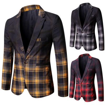 China Anti-wrinkle OEM dress Custom LOGO Gradient Plaid High Quality wedding dress blazer for men for sale