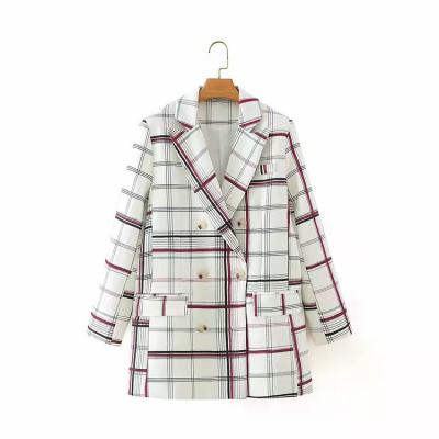 China Anti-Wrinkle Plus Double Size Women's Casual Loose Plaid Jacket Spring Autumn Button Check Blazers Suits Women for sale