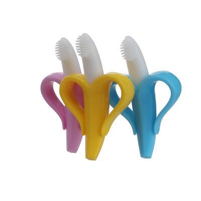 China Baby Toy Silicone Soft Toothbrush Molar Teether With Banana Shape Design BPA Free To Feeding Baby for sale