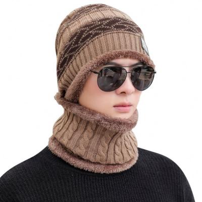 China Men's Skullies Beanies Hat Winter Skullies Knitted Hats Scarf With Striping Wool Male Gorras Hood For Mens Beanies Hats for sale