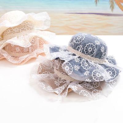 China Fashionable Beach Breathable Floppy Sun Hat Baby Sun Flower Lace Straw Hat Infants Summer Kids Outdoor Bucket Covers Sun Hat Outdoor Hood for sale