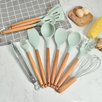 China 11 Pieces Sustainable Multifunctional Wooden Baking Cake Baking Spatula Kitchen Silicone Utensil Bamboo Set for sale