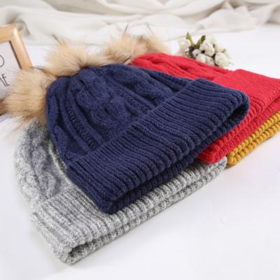 China breathable & Wholesale Customized Hairball Women's Hat Match Solid Color Waterproof Comfortable Beanie Hat Winter Comfortable Hat All for sale