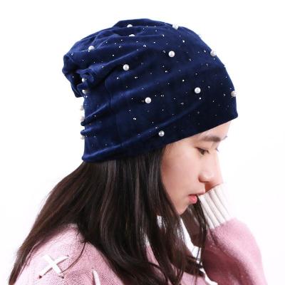 China breathable & Wholesale Waterproof Fleece Elastic Soft Warm Beanie Women Bling Hat With Pure Color Lady Winter Stone Hat for sale