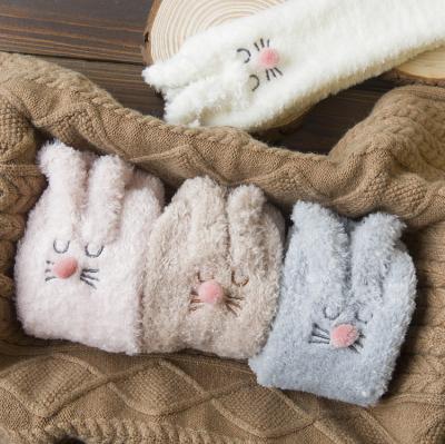 China 3d animal QUICK DRY winter jars various color fleece bunnies animal fuzzy sock funny cute coral soft comfortable sleep floor sock for sale