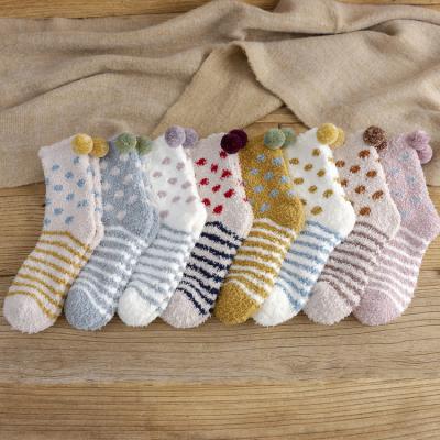 China Women Girls Fuzzy Fluffy Socks Winter Warm Christmas Slipper Socks QUICK DRY Custom Spots Inside Striped Sleep Home Socks for sale