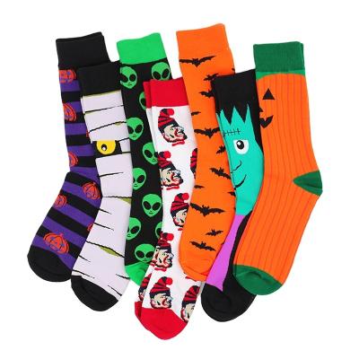 China New Arrival Wholesale Halloween QUICK DRY Theme Knitted Orange Happy Green Black White Joker Skull Pumpkin Multicolor Socks for sale