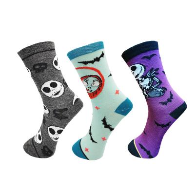 China Wholesale High Quality Skull Sally&Jack Bat Star Skeleton Gray Purple Unisex Crew Socks Dark Blue Halloween Theme New Arrival QUICK DRY for sale