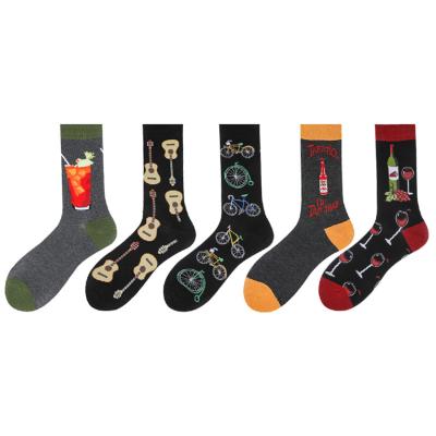 China QUICK DRY Juice Beer Building Black Red Men's Cotton Socks Clock Bike Guitar Knock Cute Soft Comfortable Cool Adult Casual Sock Crew for sale