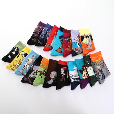 China QUICK DRY Style Van Gogh Famous Painting Socks Mona Lisa da Vinci Vintage 3d Art Cotton Harajuku Socks Big Size Men Factory Wholesale for sale