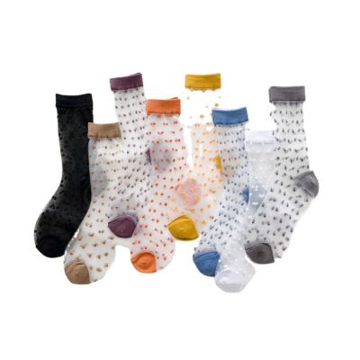 China Summer QUICK DRY Ladies Fashion Mesh Silk Socks Small Dots Transparent Crystal Lace Elastic Summer Crew Fashion Socks For Women for sale