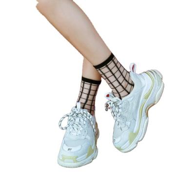 China New Design Korean Retro QUICK DRY Mesh Lace Medium Tube Sock Black And White Crew Thin Transparent Socks Women Fashion Cool Socks for sale