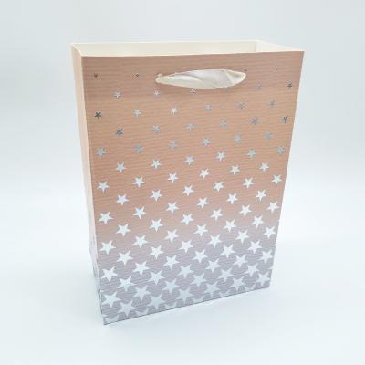 China M Wholesale Luxury Recyclable Purse Shopping Gift Packing Stamping Printed Paper Bag With Ribbon Handle for sale