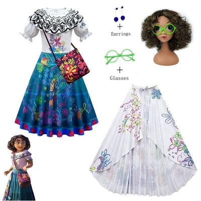 China Breathable Encanto Madrigal Cosplay Costume Girl Dress Costumes For Princess Dress Glasses Earrings Mirabel Carnival Halloween Costume for sale