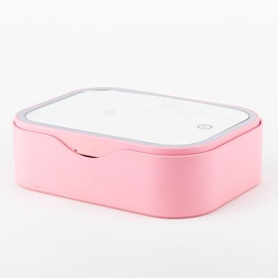 China Lighted Tabletop Square Makeup Cosmetic Mirror With LED Light for sale