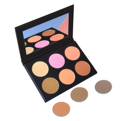 China Concealer Face Makeup Blusher Palette 6 Colors Highlighter Blush Loose Powder Private Label Highlighter Bar for sale