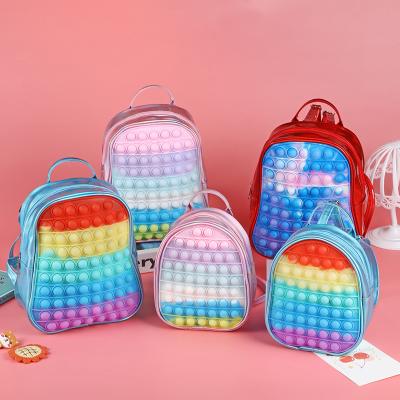 China Rainbow Waterproof Snap Silicone Sensory Bag Bubble Push Maker Kids Silicone Busy Sensory Backpack Bag for sale