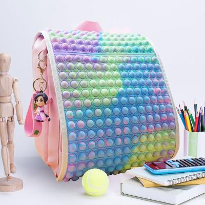 China Silicone Push Rainbow Bubble Students Shoulder Bag Press Silicone Sensory Bag Big Size Kids Backpack School for sale