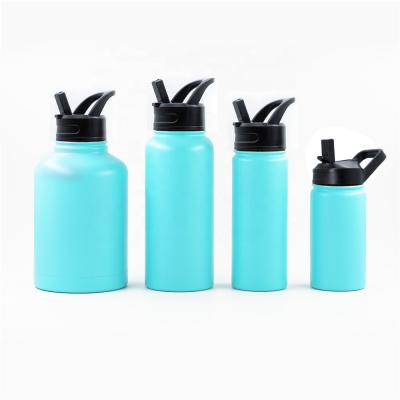 China Sustainable Wide Mouth Vacuum Insulated 18/8 Stainless Steel Double Wall Water Bottle With BPA Free Straw Lids for sale