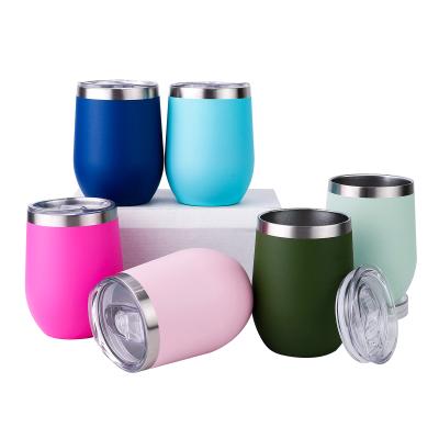 China Double Wall 12 Ounce Stainless Steel PORTABLE Stemless Wine Glass Mug Vacuum Insulated Thermal Wine Tumbler for sale