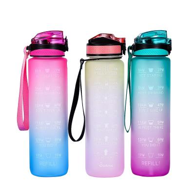 China Minimalist Tritan BPA Free 32 Ounce Motivational Plastic Water Bottle With Time Marker Straw For Fitness Gym Sports for sale