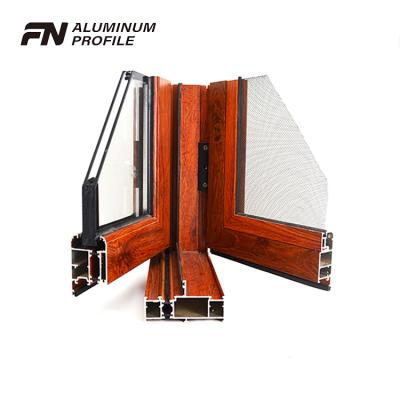 China Sliding Anti Mosquito Window Wood Grain Extrusion Aluminum Profiles for sale