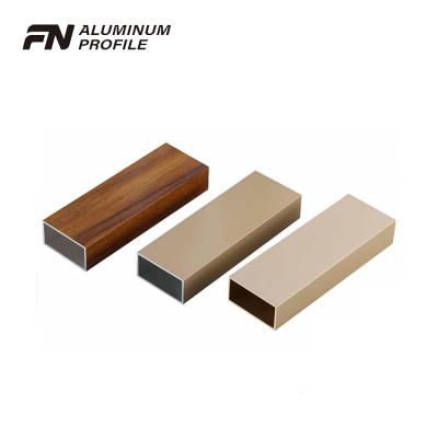 China Industrial Wood Grain Finish Electrophoretic Oxidation Profile Aluminum Square Hollow Tube For Decoration for sale