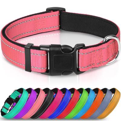 China Lights Dog Collar, Soft Neoprene Padded Breathable Nylon Pet Collar Adjustable for Medium Dogs, Purple, M for sale