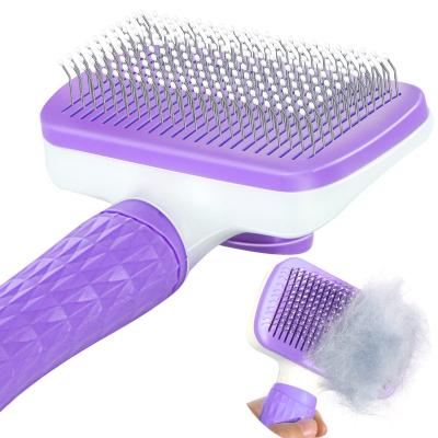 China Stored Dog Cat Combing Open Long and Short Hair Throwing Self Cleaning Brush Pet Grooming Pet Comb Stainless Steel for sale