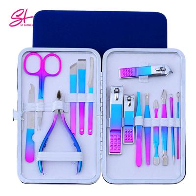 China Professional Non-slip Finger Nail Care Manicure Set St Future 15 Pcs Color Stainless Steel Personal Care Nail Scissors Nail Clippers Set for sale