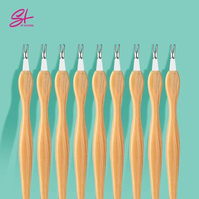 China Nail Art Tool Popular Nail Tool ABS Wood Handle Exfoliating Spatula V Manicure Edge Barbed Dead Skin Pusher for sale