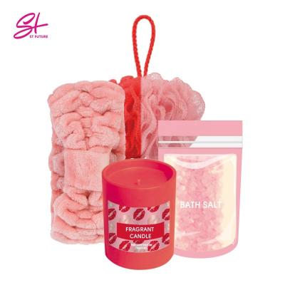 China Future Valentine Beauty Spa Gift Set Beauty Care Makeup Tools St with Bath Ball Bath Salt Master Strip Scented Candle Cosmetic Pouch for sale