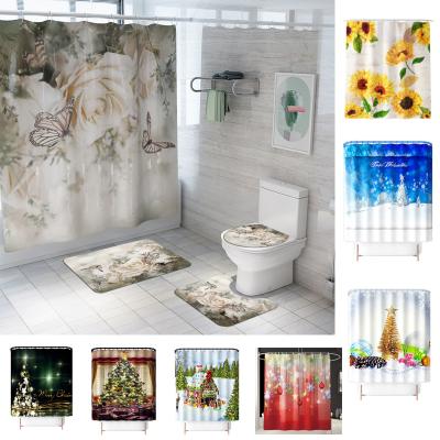 China Sustainable Daisy Marble Printing Custom Bath Cover Bathroom Sets With Shower Curtain Shower Curtain Set For Bathroom for sale