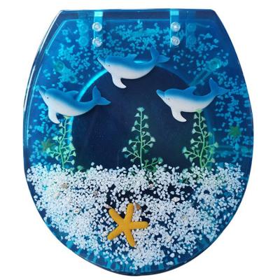 China Slow-end Toilet Seats wholesale European quick release polyresin toilet seat blue underwater bathoom in the world toilet for sale