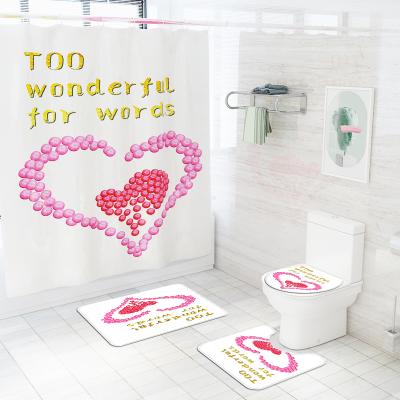 China Sustainable Luxury Newest Design Top Quality Love Theme Shower Curtain And Covers Set For Bathroom for sale