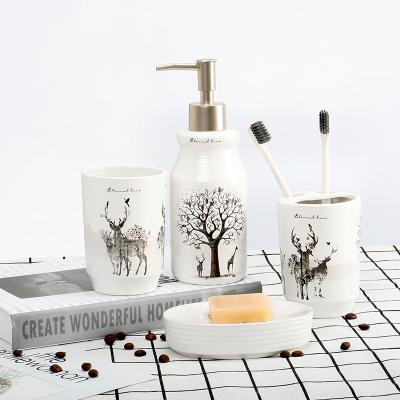 China Sustainable Pleasant Era Promotional Modern Design Customized White Ceramic Bathroom Accessory Set 4pieces Sets for sale