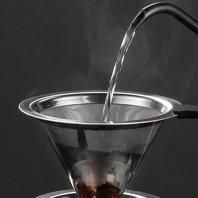 China New V60 Silver Metal Mesh Coffee Dripper Stainless Steel Reusable Portable Coffee Filter Easy Operation Handle Set Pour Over Coffee Maker for sale