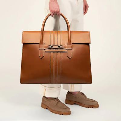 China Official High Quality Men's Plaid Tote Shoulder Briefcase PU Leather Laptop with Zipper PU Men's Business Handbag Bags for sale