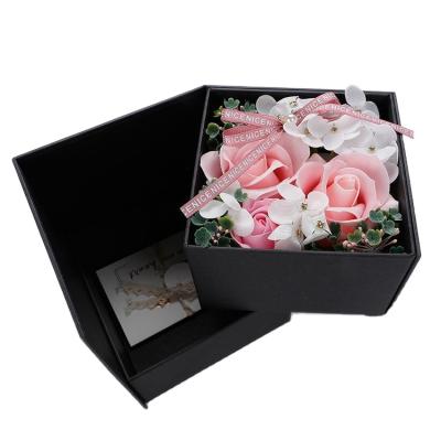 China Immortal Valentine's Day Mother's Day Flower Soap Flower Gift Box Double Layer Necklace Flower Box Birthday Gift for sale